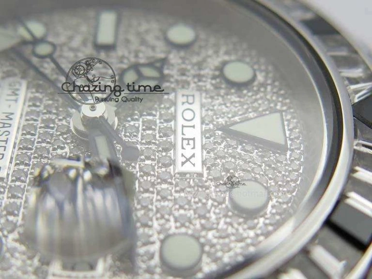 Breathable GMT-Master II 116759 SS Bp-Maker Black Ruby Crystal Diamond Dial On SS Bracelet A 3766