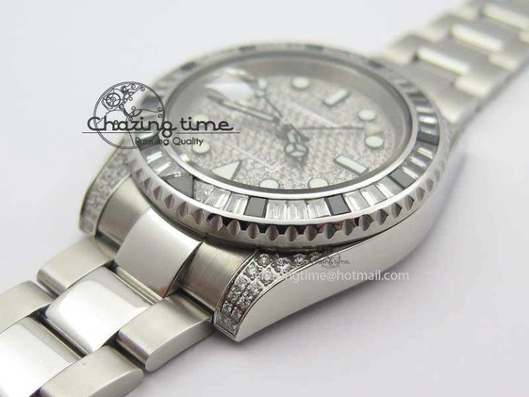 Breathable GMT-Master II 116759 SS Bp-Maker Black Ruby Crystal Diamond Dial On SS Bracelet A 3766