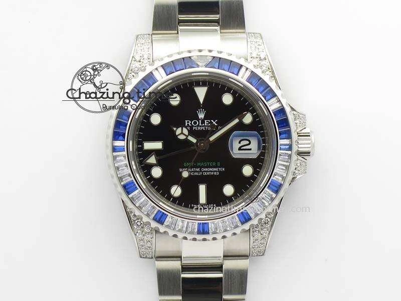 UrbanStyle GMT-Master II 116759 SS Bp-Maker Blue Ruby Crystal Black Dial On SS Bracelet A 3768