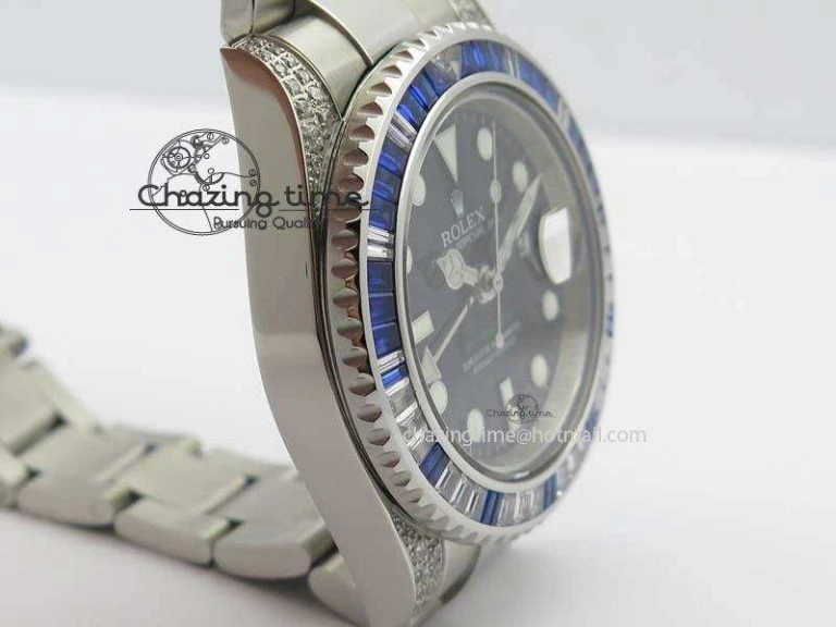 UrbanStyle GMT-Master II 116759 SS Bp-Maker Blue Ruby Crystal Black Dial On SS Bracelet A 3768