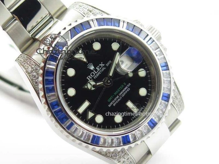 UrbanStyle GMT-Master II 116759 SS Bp-Maker Blue Ruby Crystal Black Dial On SS Bracelet A 3768