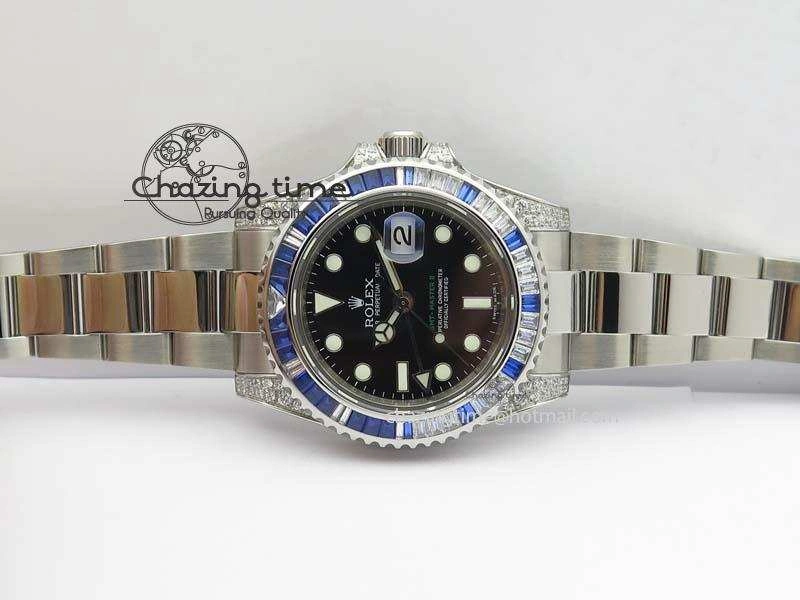 UrbanStyle GMT-Master II 116759 SS Bp-Maker Blue Ruby Crystal Black Dial On SS Bracelet A 3768