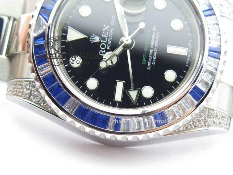 UrbanStyle GMT-Master II 116759 SS Bp-Maker Blue Ruby Crystal Black Dial On SS Bracelet A 3768