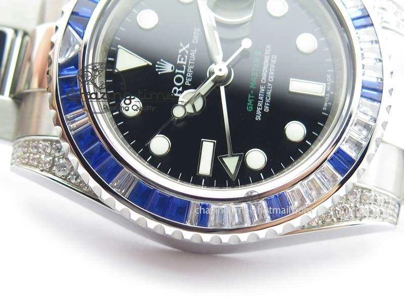 UrbanStyle GMT-Master II 116759 SS Bp-Maker Blue Ruby Crystal Black Dial On SS Bracelet A 3768