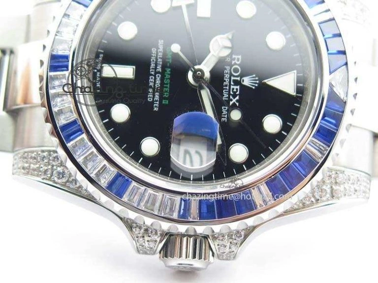 UrbanStyle GMT-Master II 116759 SS Bp-Maker Blue Ruby Crystal Black Dial On SS Bracelet A 3768