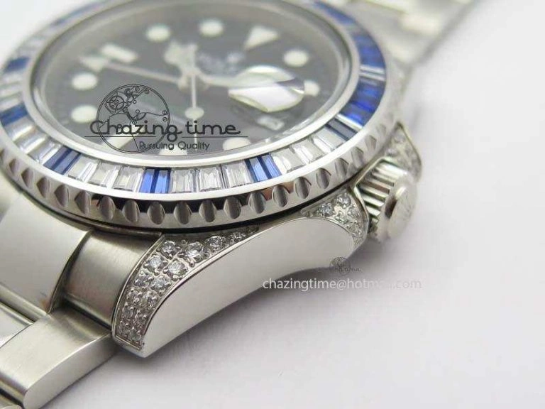 UrbanStyle GMT-Master II 116759 SS Bp-Maker Blue Ruby Crystal Black Dial On SS Bracelet A 3768