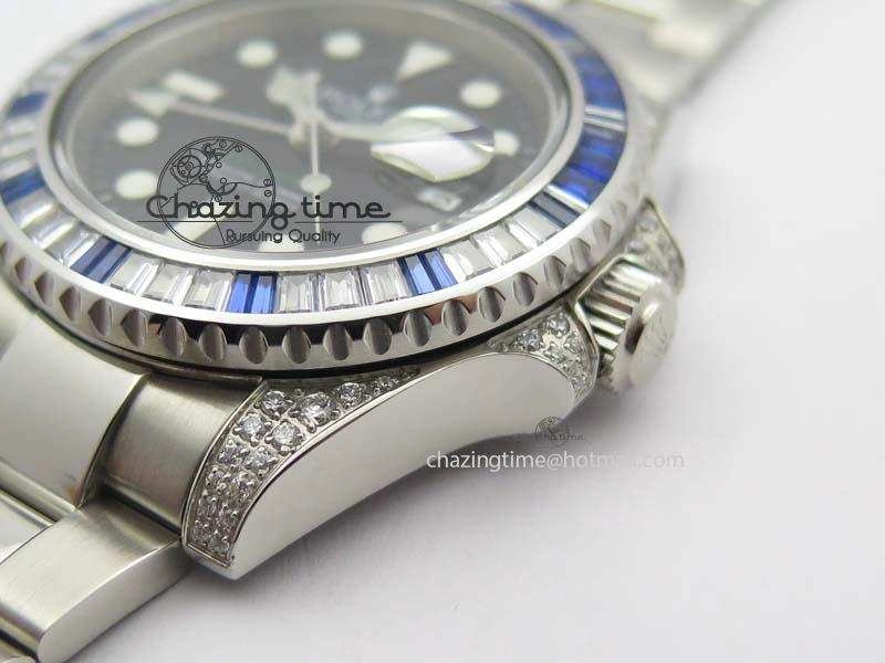 UrbanStyle GMT-Master II 116759 SS Bp-Maker Blue Ruby Crystal Black Dial On SS Bracelet A 3768