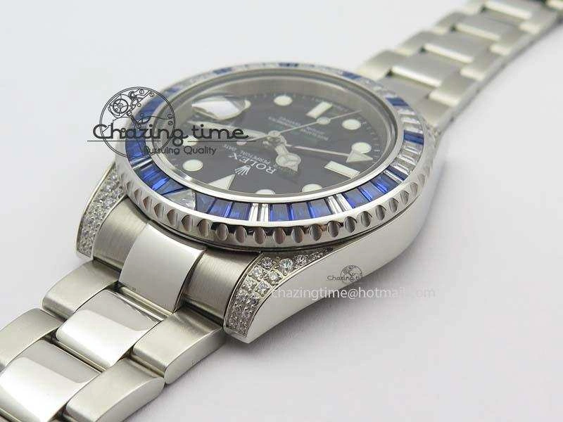UrbanStyle GMT-Master II 116759 SS Bp-Maker Blue Ruby Crystal Black Dial On SS Bracelet A 3768