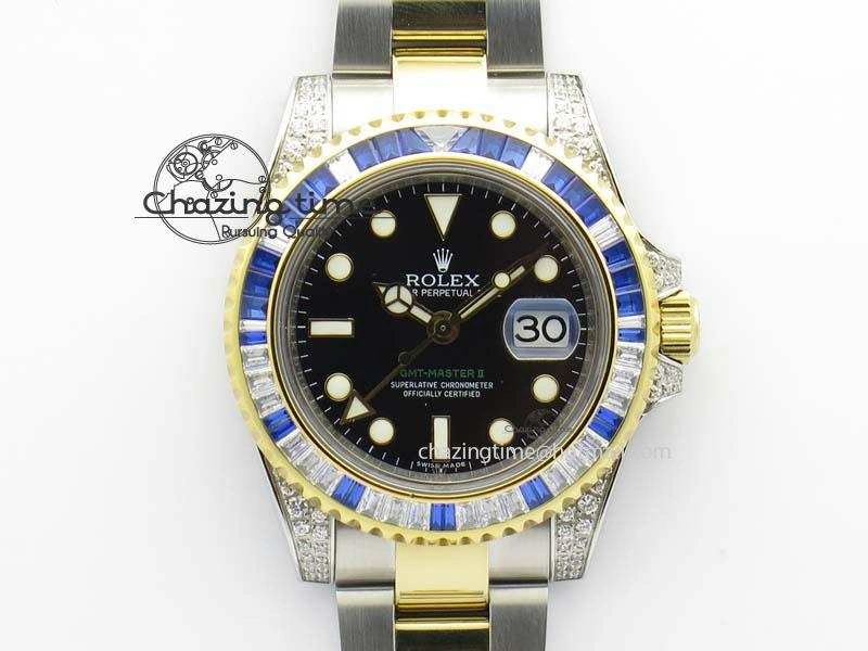 GMT-Master II 116759 SS YG Bp-Maker Blue Ruby Crystal Black Dial On SS YG Bracelet A Fashionable 3774