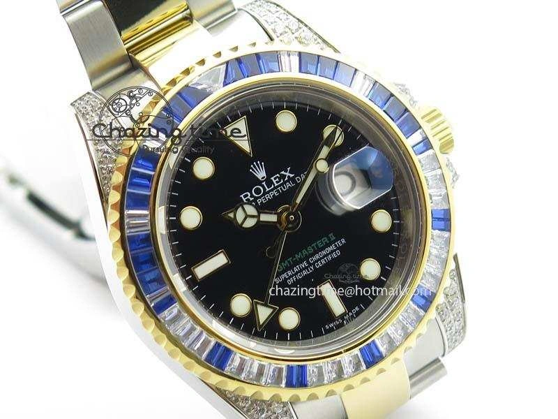 GMT-Master II 116759 SS YG Bp-Maker Blue Ruby Crystal Black Dial On SS YG Bracelet A Fashionable 3774