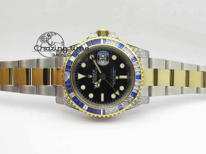 GMT-Master II 116759 SS YG Bp-Maker Blue Ruby Crystal Black Dial On SS YG Bracelet A Fashionable 3774