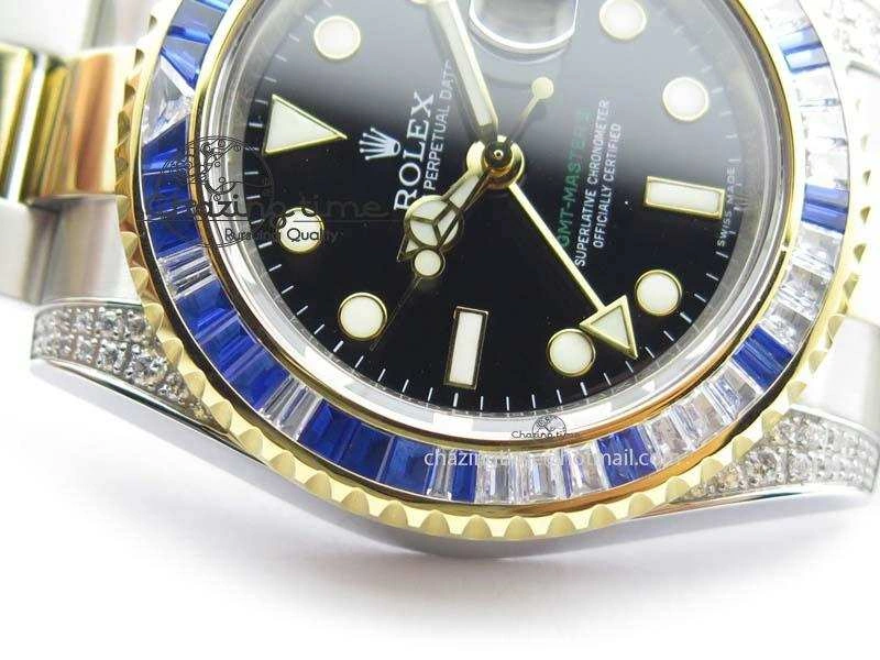 GMT-Master II 116759 SS YG Bp-Maker Blue Ruby Crystal Black Dial On SS YG Bracelet A Fashionable 3774