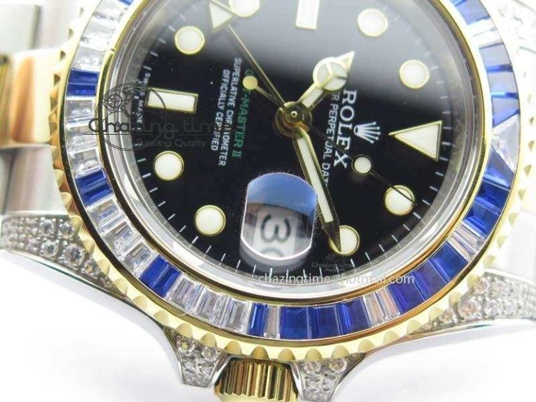 GMT-Master II 116759 SS YG Bp-Maker Blue Ruby Crystal Black Dial On SS YG Bracelet A Fashionable 3774