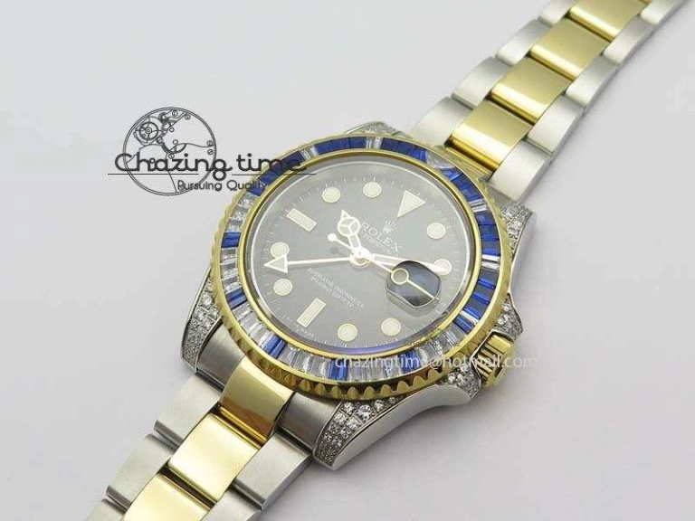 GMT-Master II 116759 SS YG Bp-Maker Blue Ruby Crystal Black Dial On SS YG Bracelet A Fashionable 3774