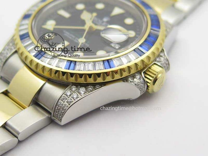 GMT-Master II 116759 SS YG Bp-Maker Blue Ruby Crystal Black Dial On SS YG Bracelet A Fashionable 3774