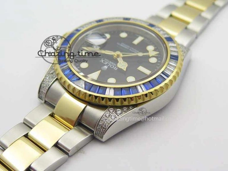 GMT-Master II 116759 SS YG Bp-Maker Blue Ruby Crystal Black Dial On SS YG Bracelet A Fashionable 3774