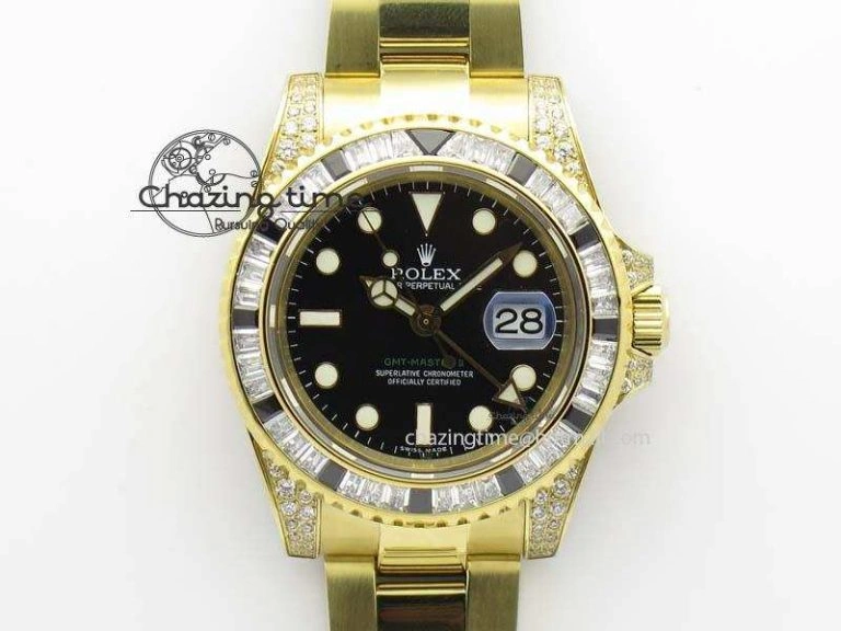 Sophisticated GMT-Master II 116759 YG Bp-Maker Black Ruby Crystal Bezel Black Dial On YG Bracelet A 3773