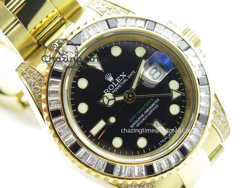 Sophisticated GMT-Master II 116759 YG Bp-Maker Black Ruby Crystal Bezel Black Dial On YG Bracelet A 3773