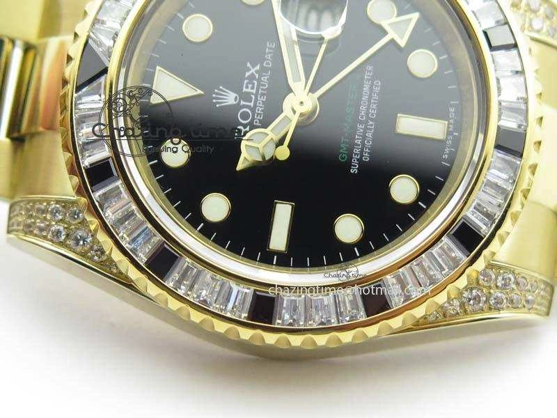 Sophisticated GMT-Master II 116759 YG Bp-Maker Black Ruby Crystal Bezel Black Dial On YG Bracelet A 3773