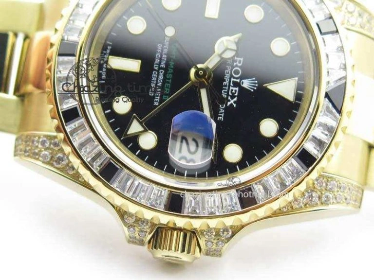 Sophisticated GMT-Master II 116759 YG Bp-Maker Black Ruby Crystal Bezel Black Dial On YG Bracelet A 3773