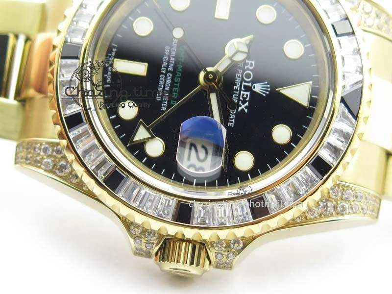 Sophisticated GMT-Master II 116759 YG Bp-Maker Black Ruby Crystal Bezel Black Dial On YG Bracelet A 3773