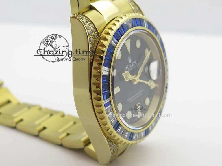 GoodFit GMT-Master II 116759 YG Bp-Maker Blue Ruby Crystal Bezel Black Dial On YG Bracelet A 3775