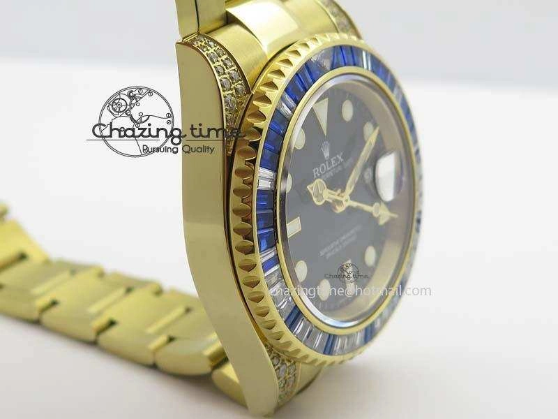 GoodFit GMT-Master II 116759 YG Bp-Maker Blue Ruby Crystal Bezel Black Dial On YG Bracelet A 3775