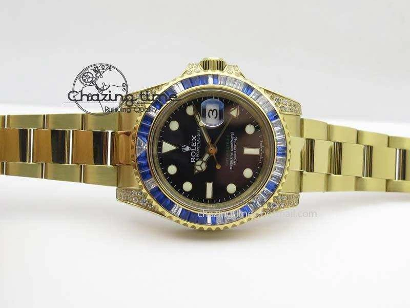 GoodFit GMT-Master II 116759 YG Bp-Maker Blue Ruby Crystal Bezel Black Dial On YG Bracelet A 3775