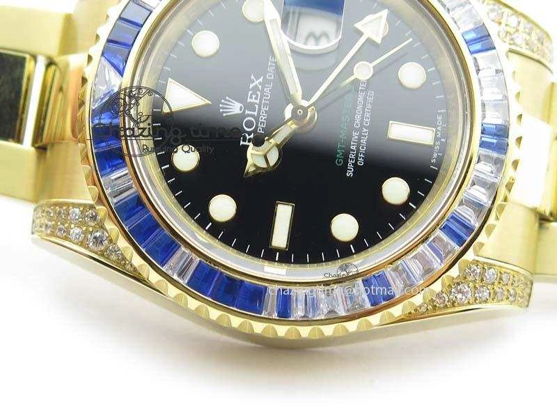 GoodFit GMT-Master II 116759 YG Bp-Maker Blue Ruby Crystal Bezel Black Dial On YG Bracelet A 3775