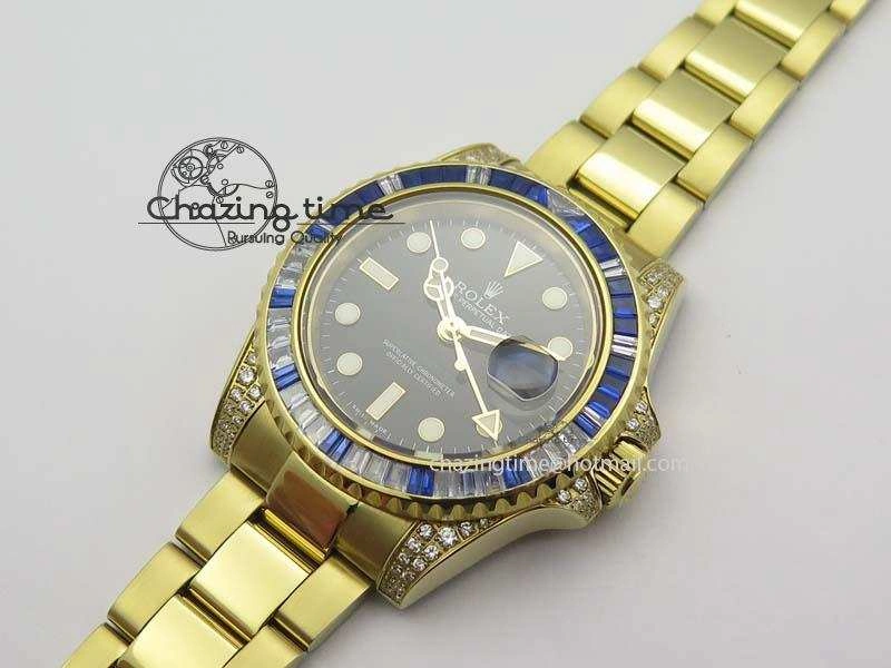 GoodFit GMT-Master II 116759 YG Bp-Maker Blue Ruby Crystal Bezel Black Dial On YG Bracelet A 3775