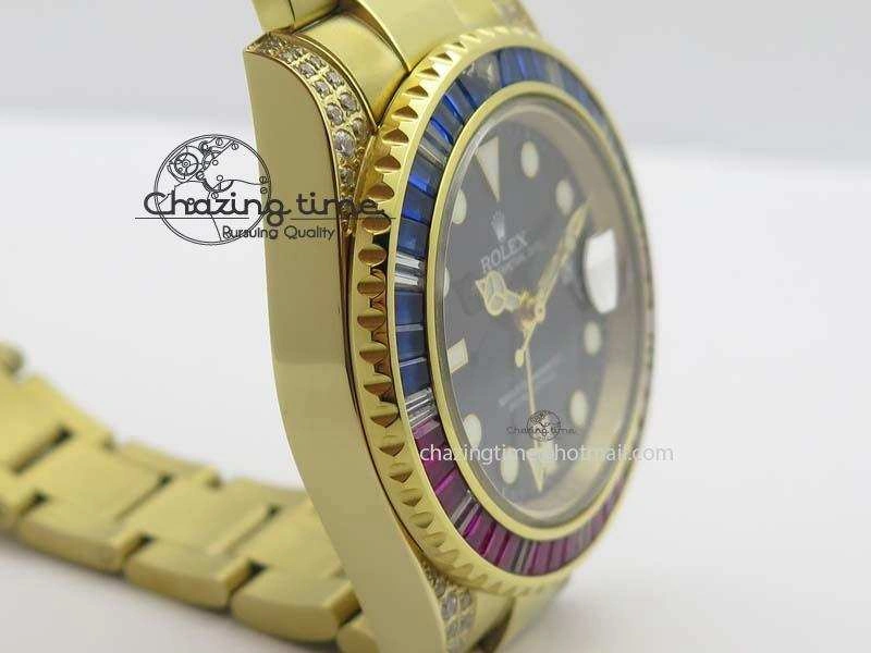 ComfortFit GMT-Master II 116759 YG Bp-Maker Blue Red Ruby Crystal Bezel Black Dial On YG Bracelet A 3776