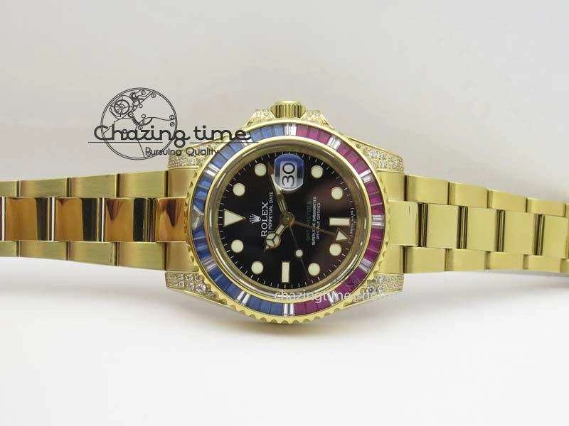 ComfortFit GMT-Master II 116759 YG Bp-Maker Blue Red Ruby Crystal Bezel Black Dial On YG Bracelet A 3776
