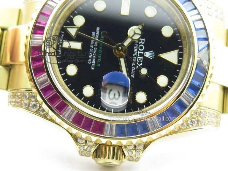 ComfortFit GMT-Master II 116759 YG Bp-Maker Blue Red Ruby Crystal Bezel Black Dial On YG Bracelet A 3776