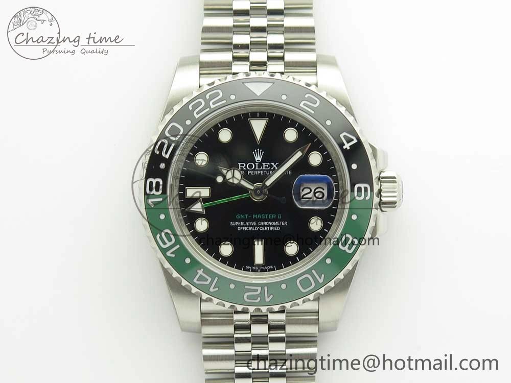 Trendy GMT-Master II 126710 BLRO BPF Black Green Ceramic Bezel SS Black Dial on SS Jubilee Bracelet A 3347