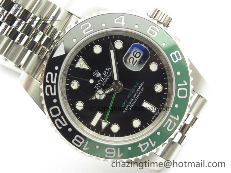 Trendy GMT-Master II 126710 BLRO BPF Black Green Ceramic Bezel SS Black Dial on SS Jubilee Bracelet A 3347