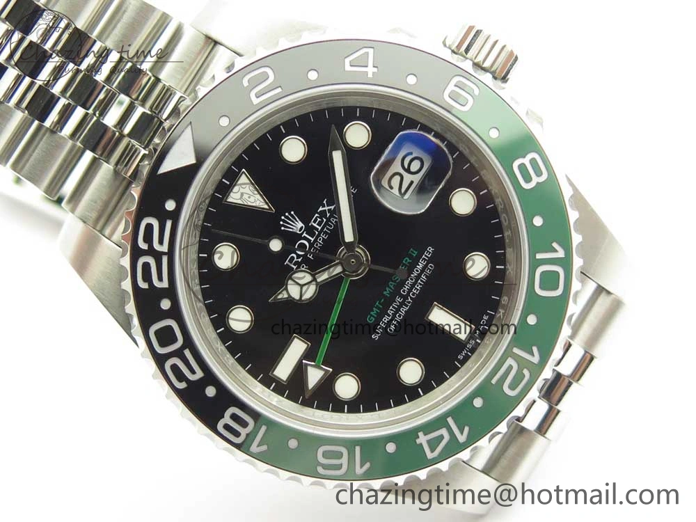 Trendy GMT-Master II 126710 BLRO BPF Black Green Ceramic Bezel SS Black Dial on SS Jubilee Bracelet A 3347