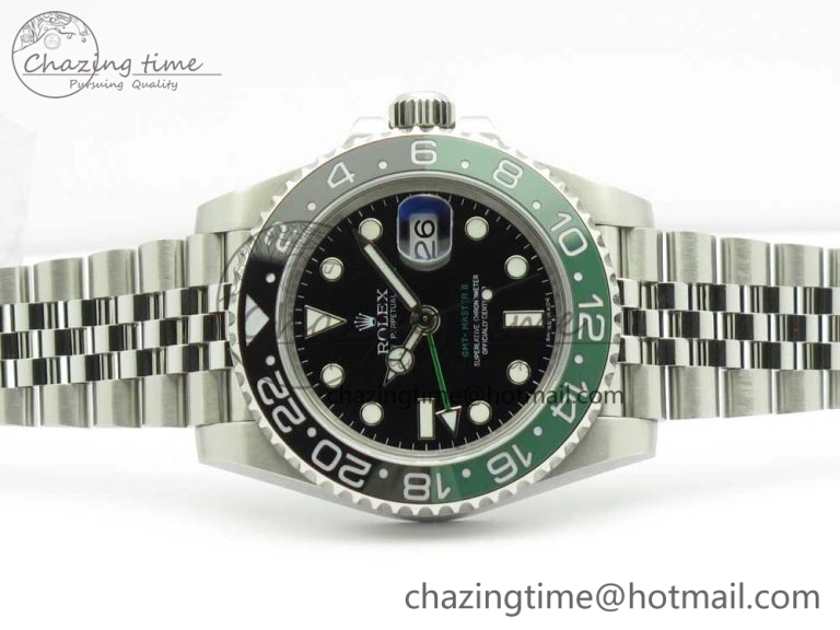 Trendy GMT-Master II 126710 BLRO BPF Black Green Ceramic Bezel SS Black Dial on SS Jubilee Bracelet A 3347