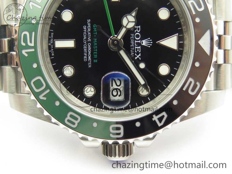 Trendy GMT-Master II 126710 BLRO BPF Black Green Ceramic Bezel SS Black Dial on SS Jubilee Bracelet A 3347