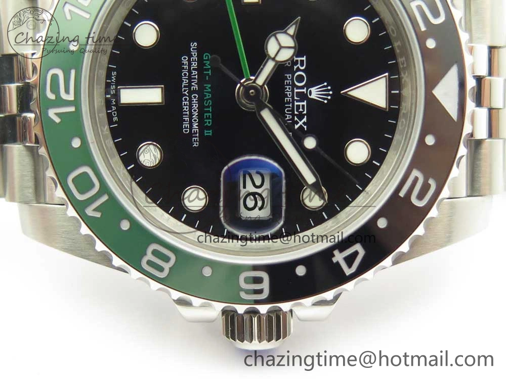 Trendy GMT-Master II 126710 BLRO BPF Black Green Ceramic Bezel SS Black Dial on SS Jubilee Bracelet A 3347