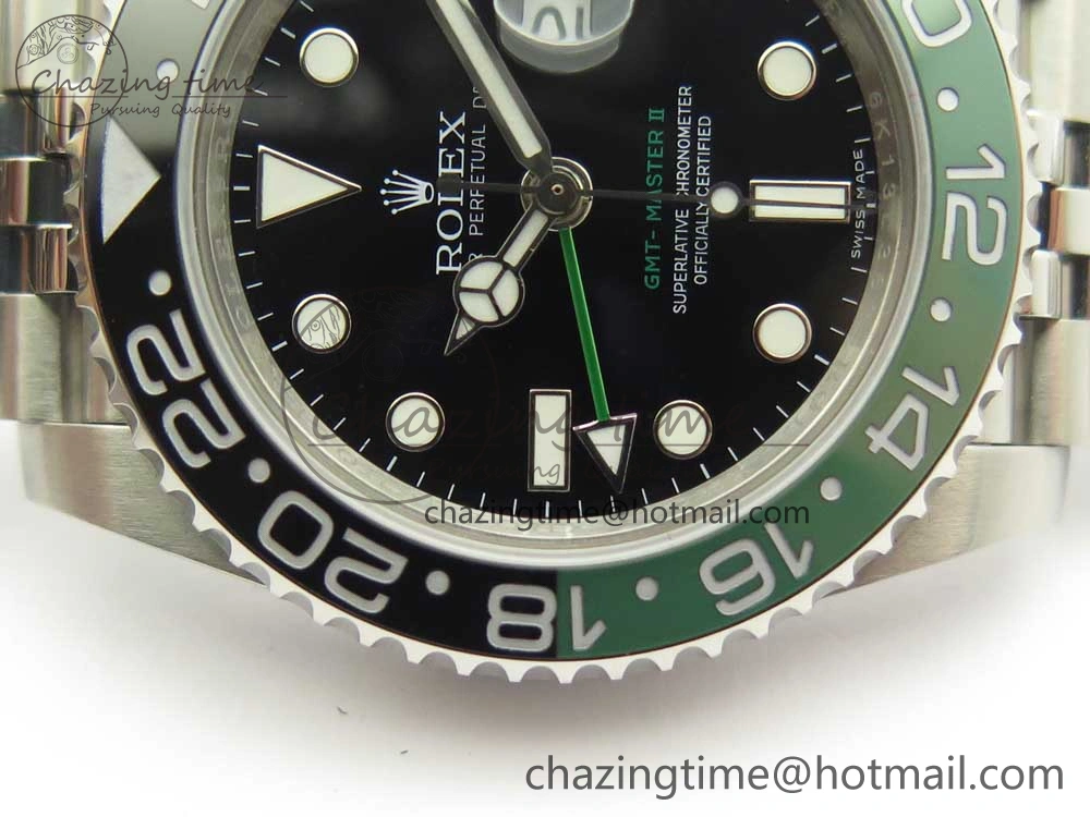 Trendy GMT-Master II 126710 BLRO BPF Black Green Ceramic Bezel SS Black Dial on SS Jubilee Bracelet A 3347