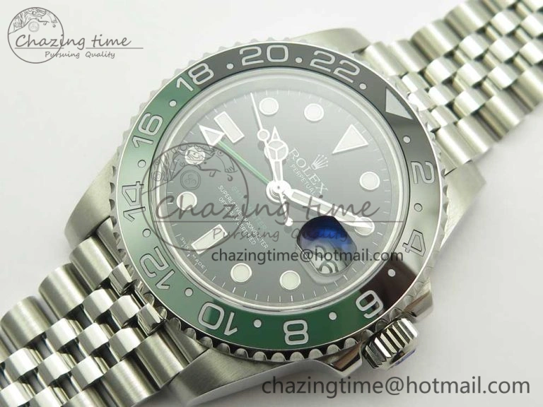 Trendy GMT-Master II 126710 BLRO BPF Black Green Ceramic Bezel SS Black Dial on SS Jubilee Bracelet A 3347
