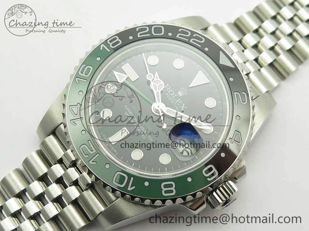 Trendy GMT-Master II 126710 BLRO BPF Black Green Ceramic Bezel SS Black Dial on SS Jubilee Bracelet A 3347