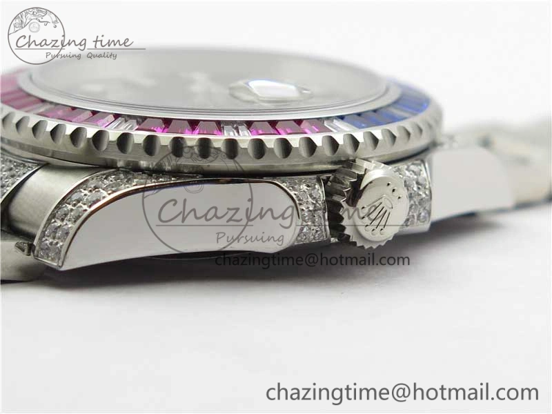 Fashionable GMT Master II 126710 Red Blue T Crystal VRF Best Edition Black Dial On SS Paved Crystal Bracelet  A3186 CHS 2915