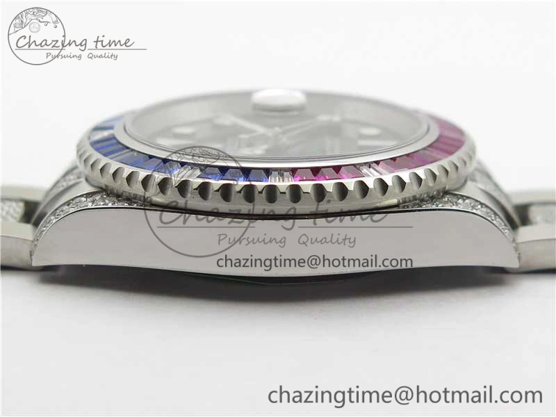Fashionable GMT Master II 126710 Red Blue T Crystal VRF Best Edition Black Dial On SS Paved Crystal Bracelet  A3186 CHS 2915