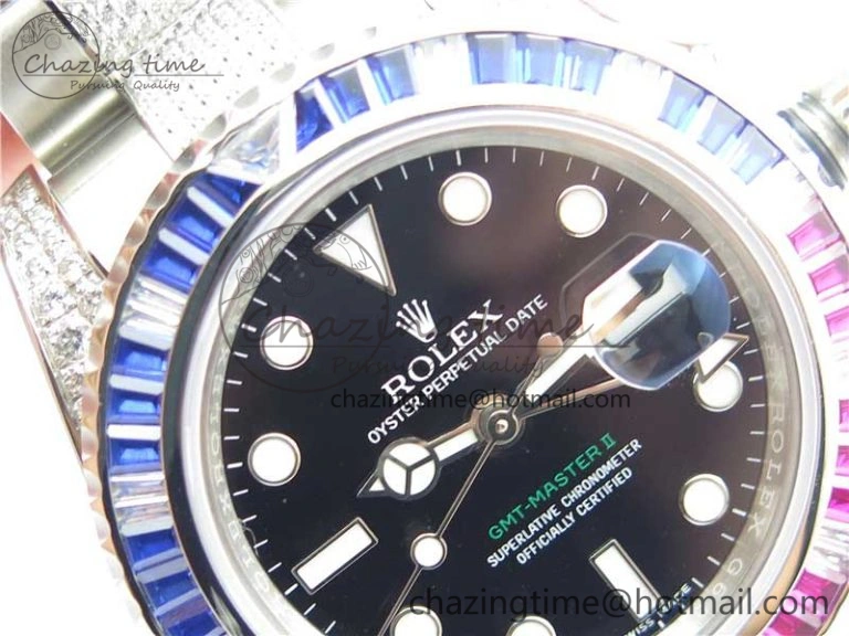 Fashionable GMT Master II 126710 Red Blue T Crystal VRF Best Edition Black Dial On SS Paved Crystal Bracelet  A3186 CHS 2915