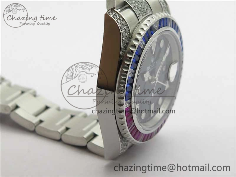 Fashionable GMT Master II 126710 Red Blue T Crystal VRF Best Edition Black Dial On SS Paved Crystal Bracelet  A3186 CHS 2915
