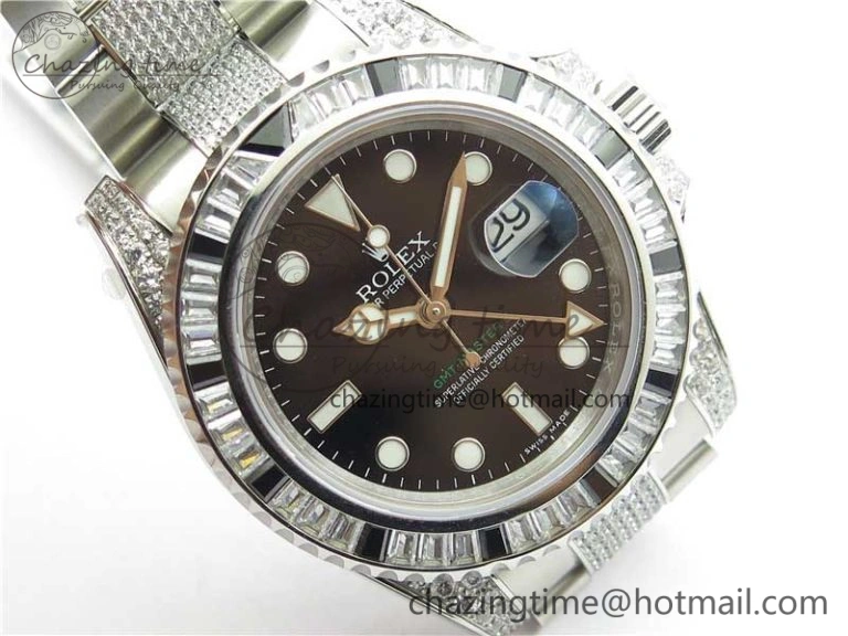 Attractive GMT Master II 126710 White Black T Crystal VRF Best Edition Black Dial On SS Paved CrystalBracelet  A3186 CHS 2917
