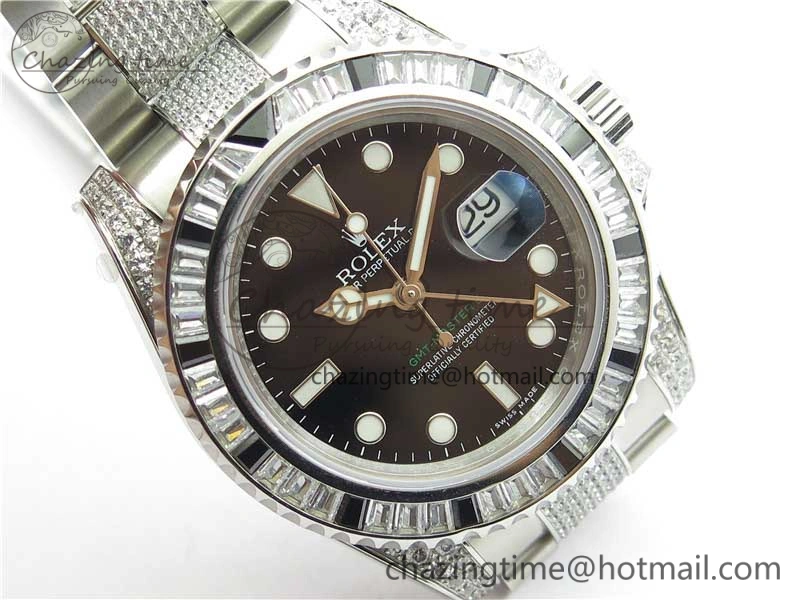 Attractive GMT Master II 126710 White Black T Crystal VRF Best Edition Black Dial On SS Paved CrystalBracelet  A3186 CHS 2917