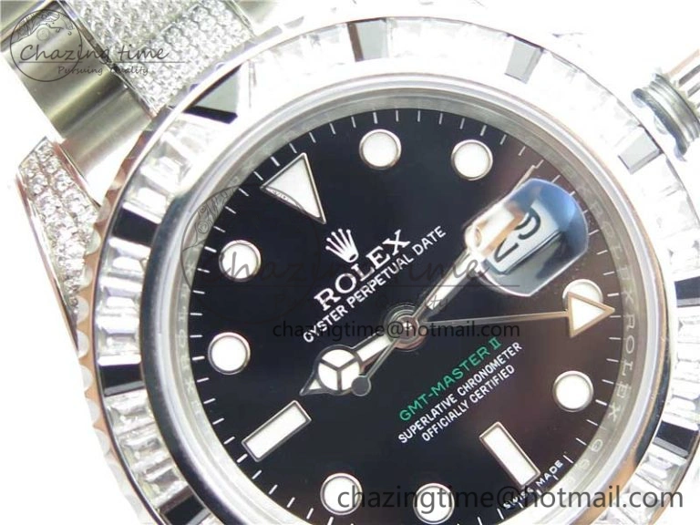 Attractive GMT Master II 126710 White Black T Crystal VRF Best Edition Black Dial On SS Paved CrystalBracelet  A3186 CHS 2917