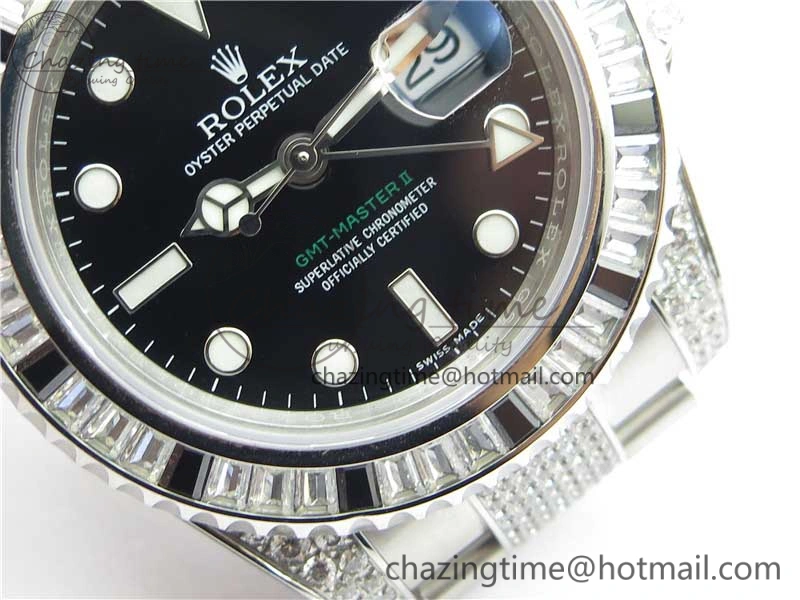Attractive GMT Master II 126710 White Black T Crystal VRF Best Edition Black Dial On SS Paved CrystalBracelet  A3186 CHS 2917